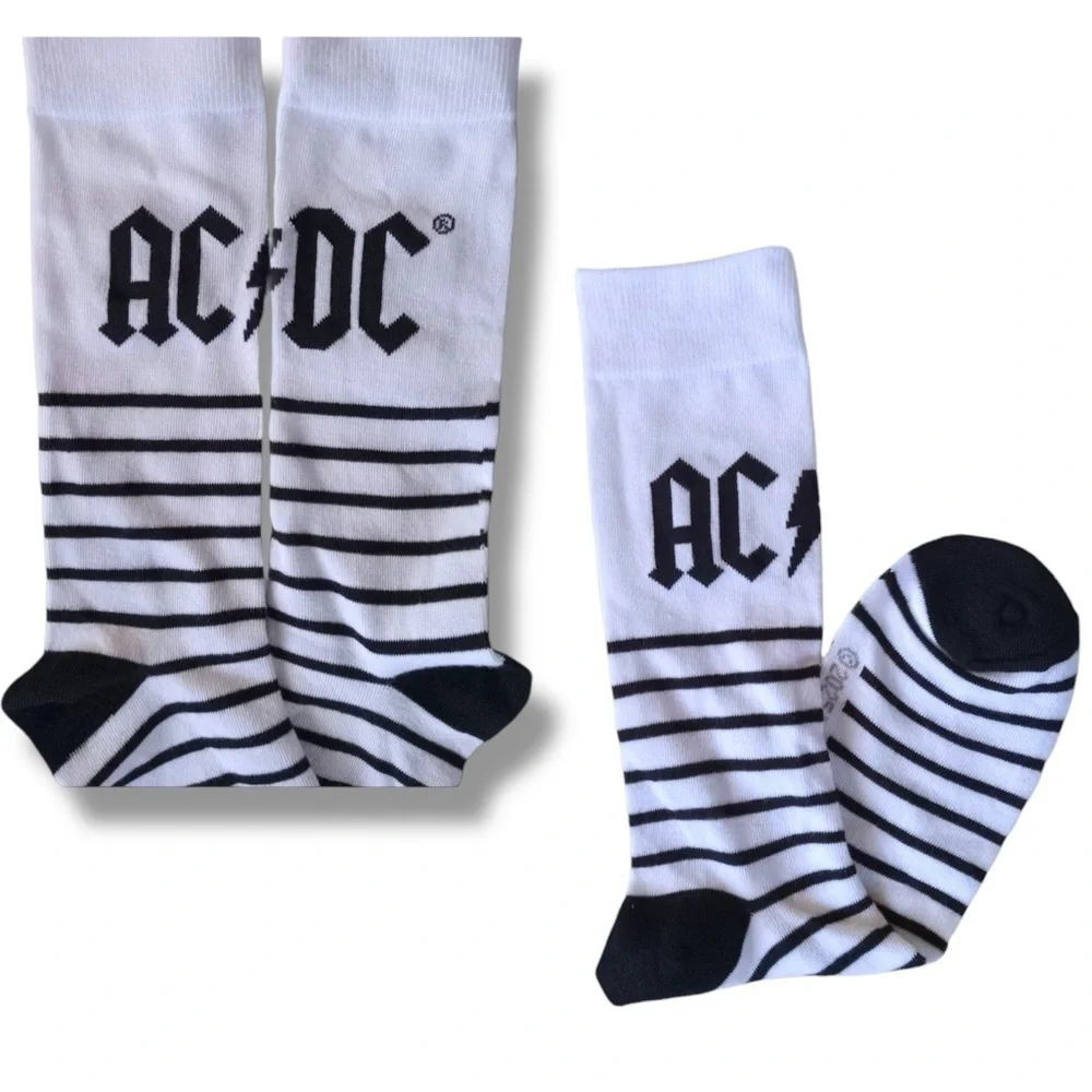 AC/DC Crew Socks Fun Novelty Classic Rock Black White Adult Unisex One Size 7-12